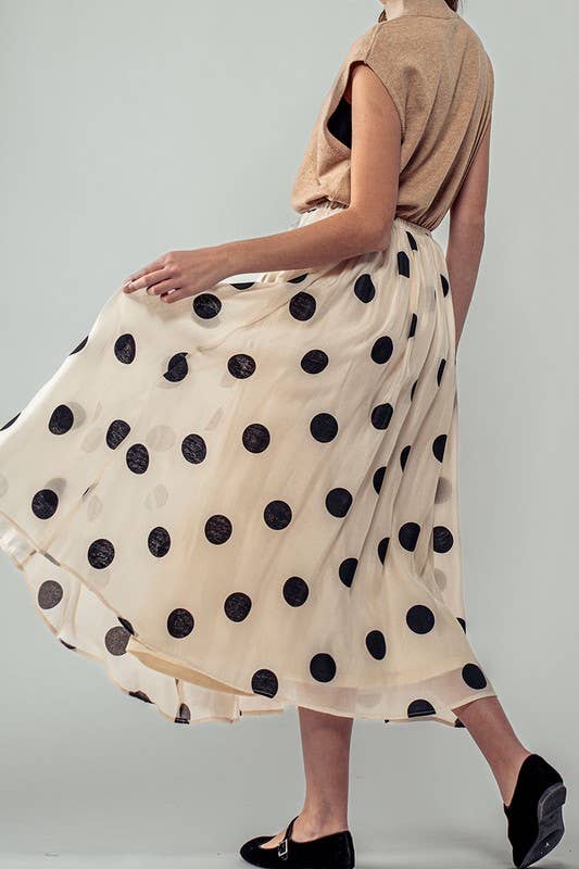 Urban Daizy Polka Dot Elastic Waist Midi Skirt Cream Skirt - Women's (UDZ-SK-00099) – alternate view 4