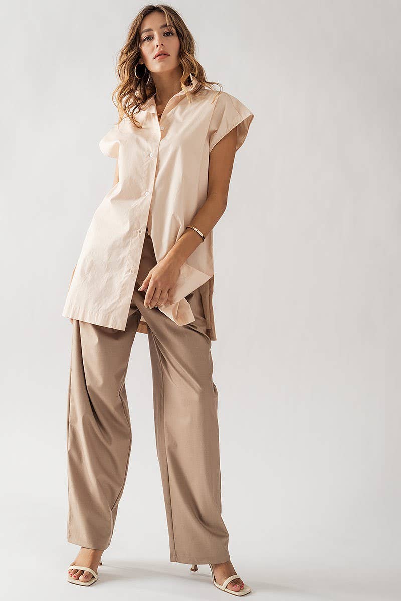 Short Sleeve Button-Up Tunic Top