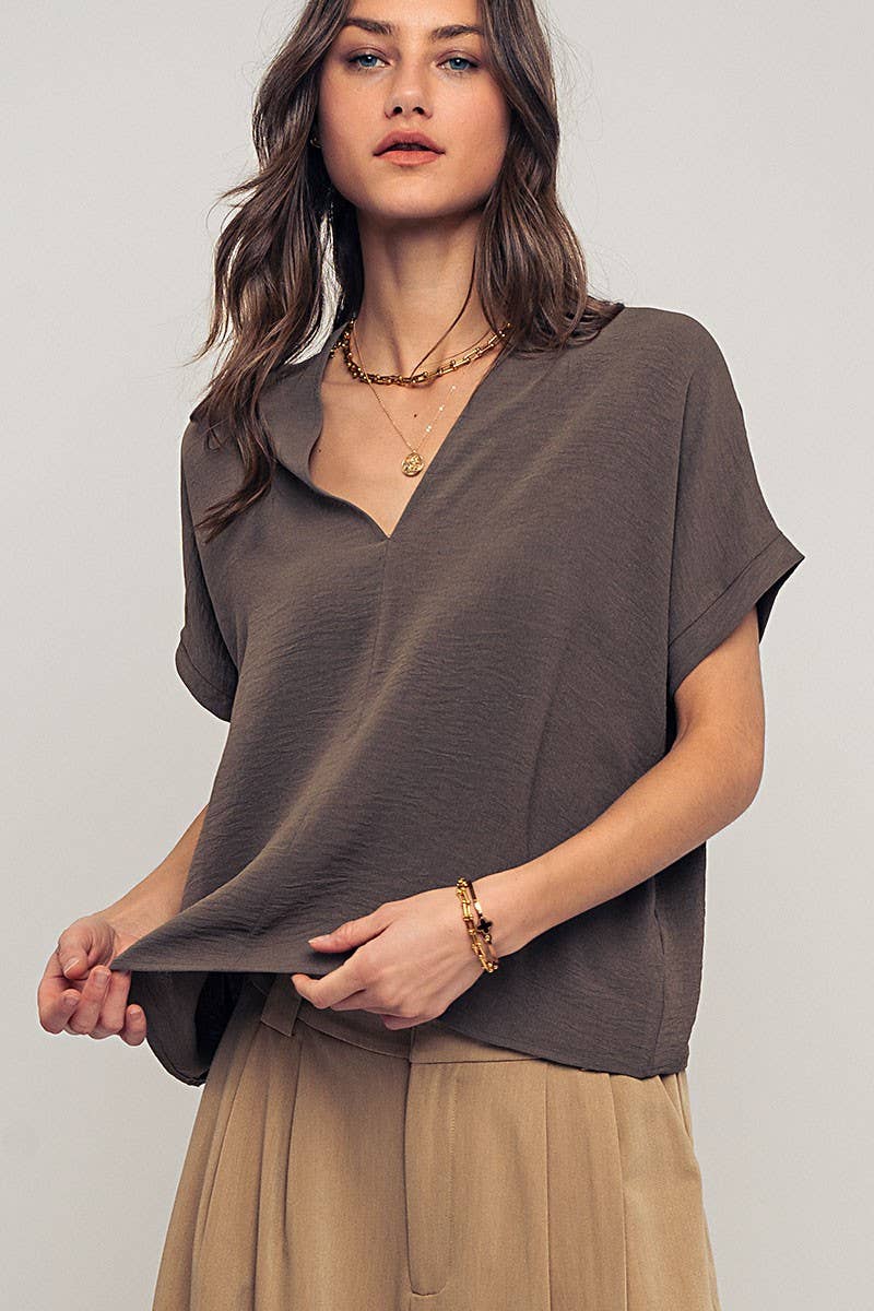 Urban Daizy Relaxed V-Neck Top with Folded Sleeves Ivory Blouse - Women's (UDZ-TP-00570) – alternate view 19