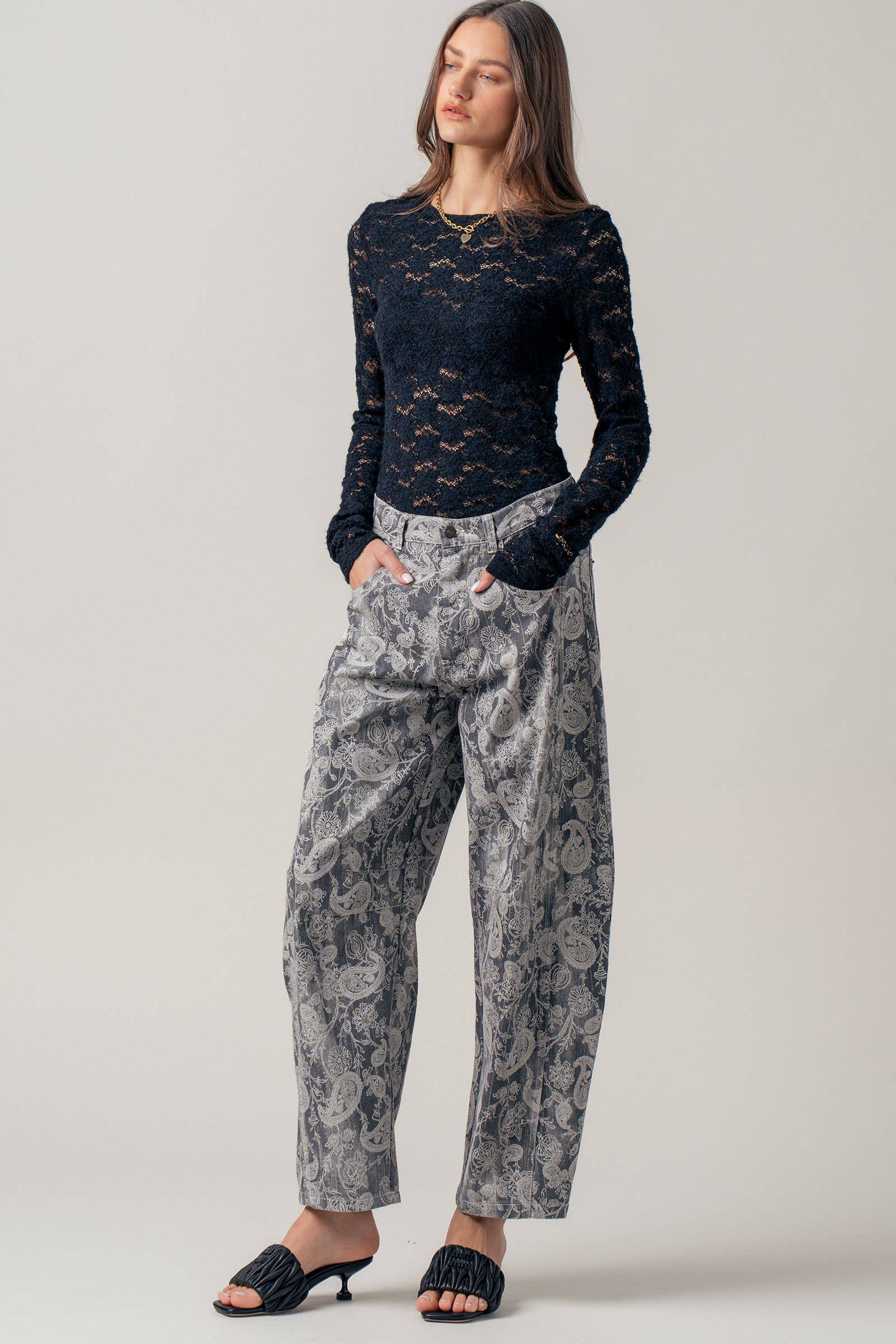 Paisley Print Cropped Wide Leg Pants