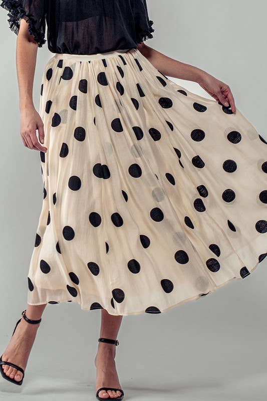 Urban Daizy Polka Dot Elastic Waist Midi Skirt Cream Skirt - Women's (UDZ-SK-00099) – alternate view 6