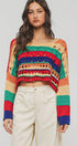 Urban Daizy Colorblock Crochet Knit Cropped Tie Back Sweater Muliti Knit Sweater - Women's (UDZ-KN-00357) – alternate view 2