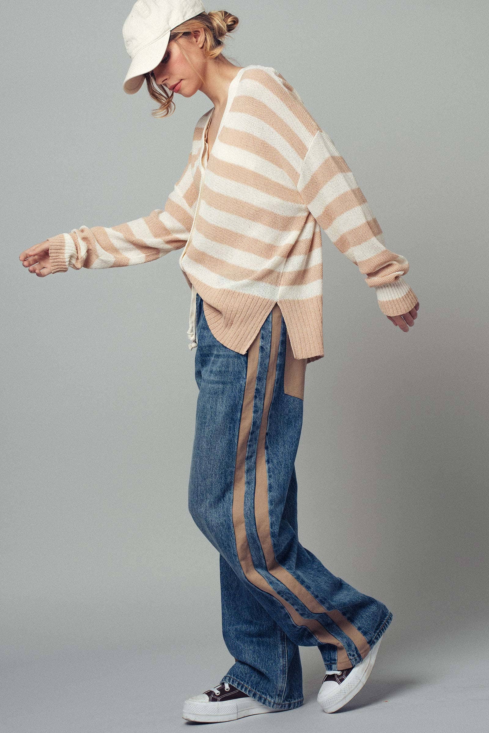 Wide-Leg Utility Stripe Denim Jeans