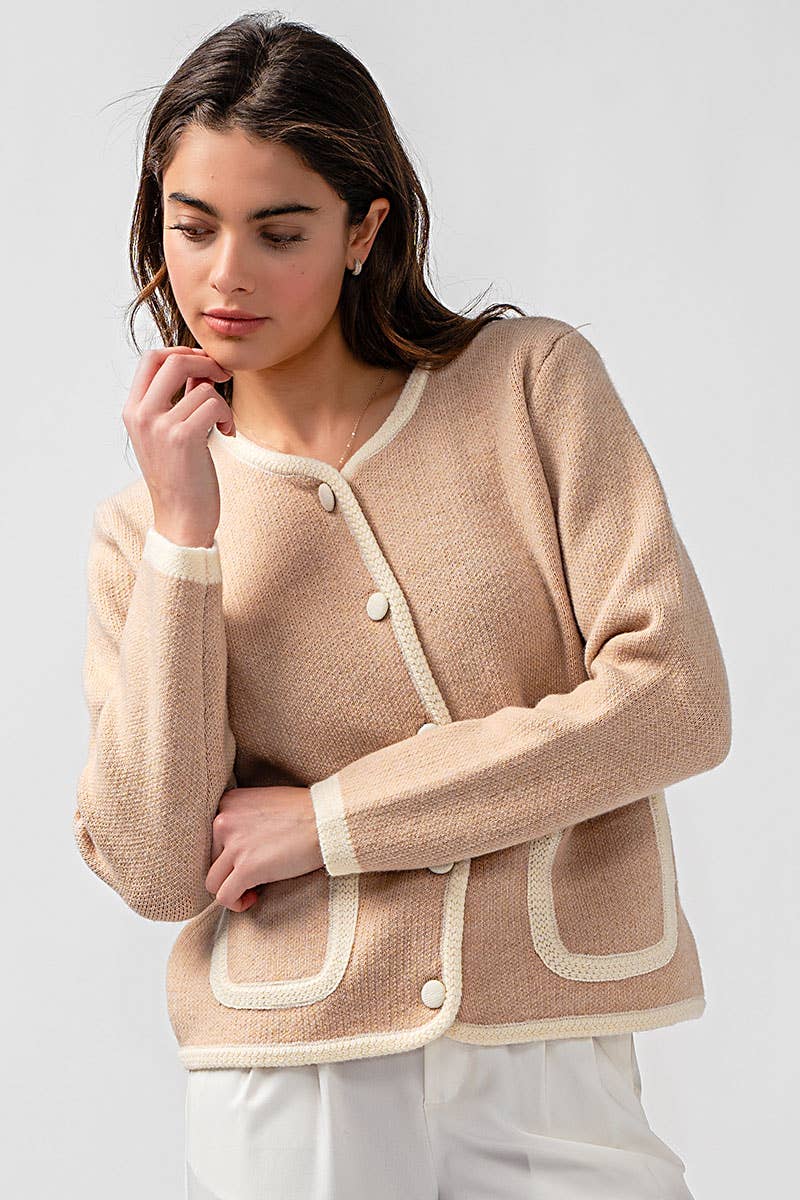 Urban Daizy Classic Contrast Trim Patch Pocket Cardigan Ivory Cardigan - Women's (UDZ-KN-00363) – alternate view 26