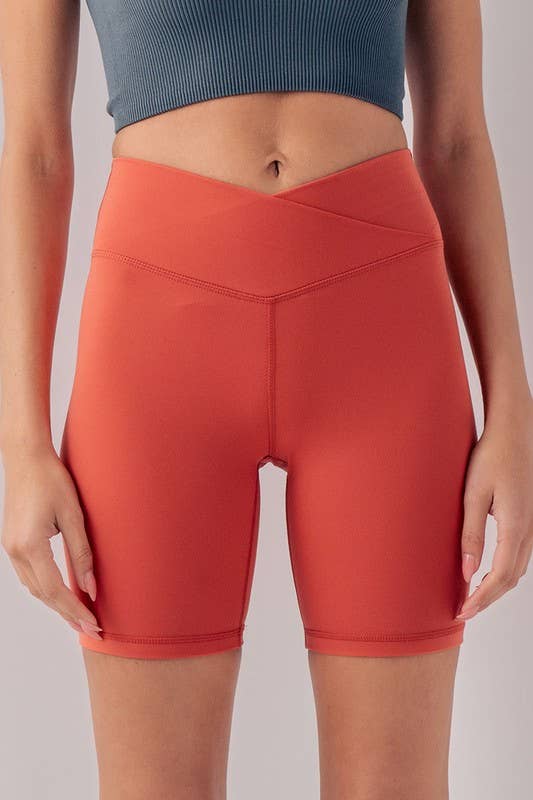 Urban Daizy Cross Front High-Waisted Bike Shorts Candy-Pink Athletic Shorts - Women's (UDZ-PT-00160) – alternate view 6