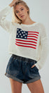 Urban Daizy Old American Flag Crochet Crewneck Sweater Ivory Knit Sweater - Women's (UDZ-KN-00502) – alternate view 8