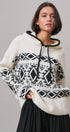 Nordic Fair Isle Hooded Sweater Wool Blend in IVORY BLACK - Women's Sweaters | Urban Daizy