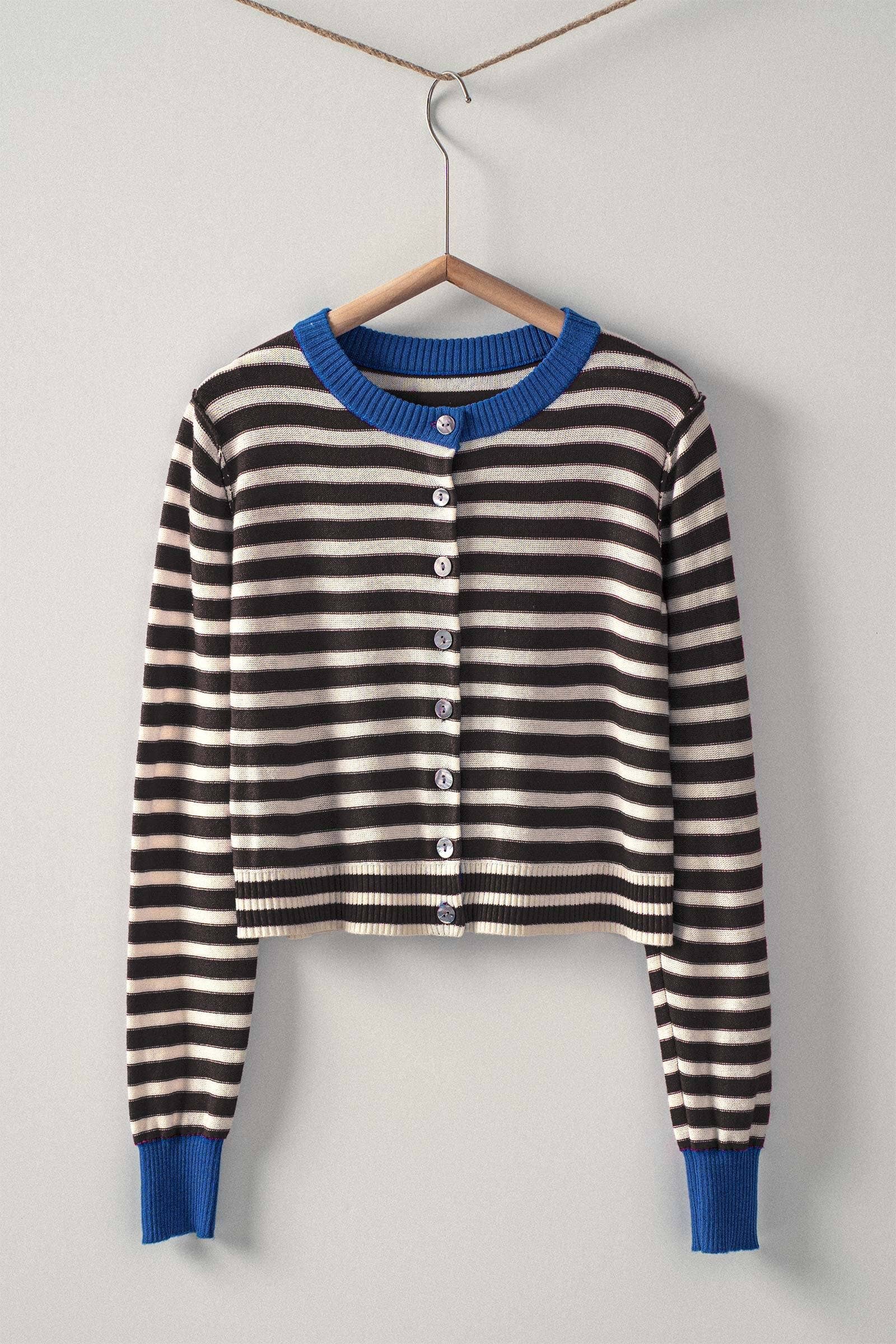 Striped Knit Cropped Button-Up Cardigan