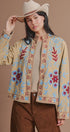 Embroidered Corduroy Jacket with Folk Floral Scroll in KHAKI - Women's Jackets & Blazers | Urban Daizy