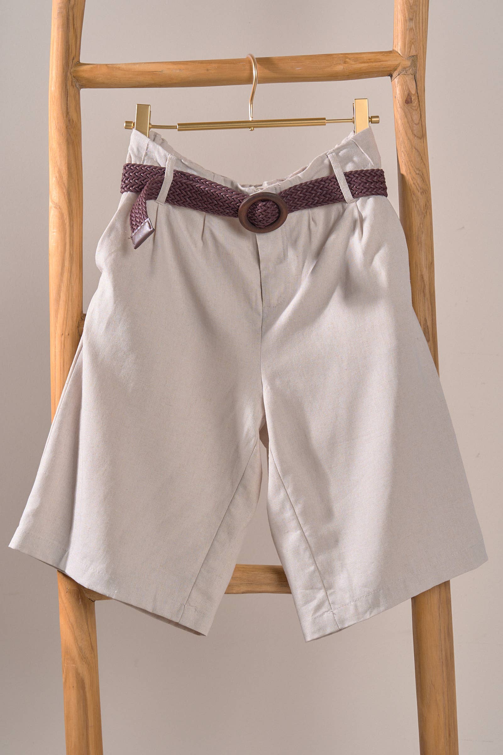 Linen Blend Belted Bermuda Shorts