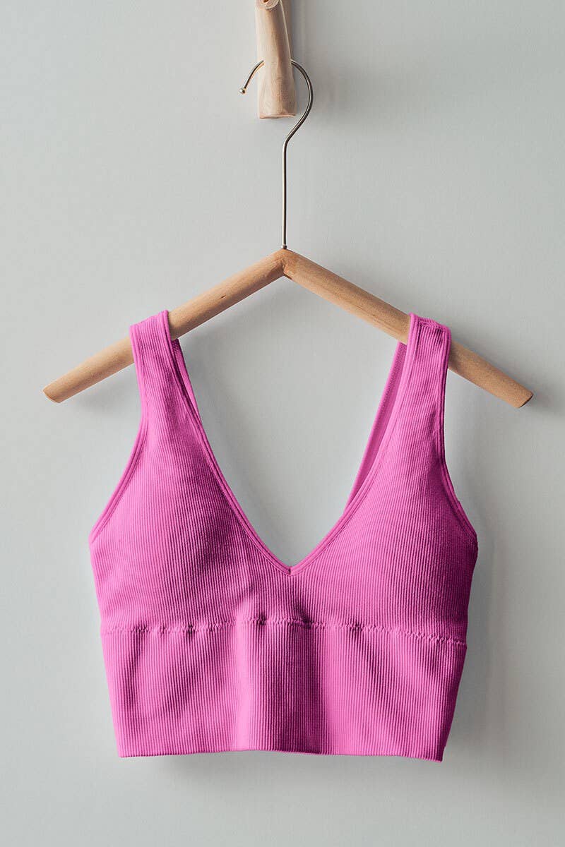 Mineral Wash V-Neck Rib Knit Bralette Top