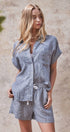 Urban Daizy Striped Linen Short Sleeve Button-Down Shirt White Blouse - Women's (UDTP1453-White) – alternate view 2