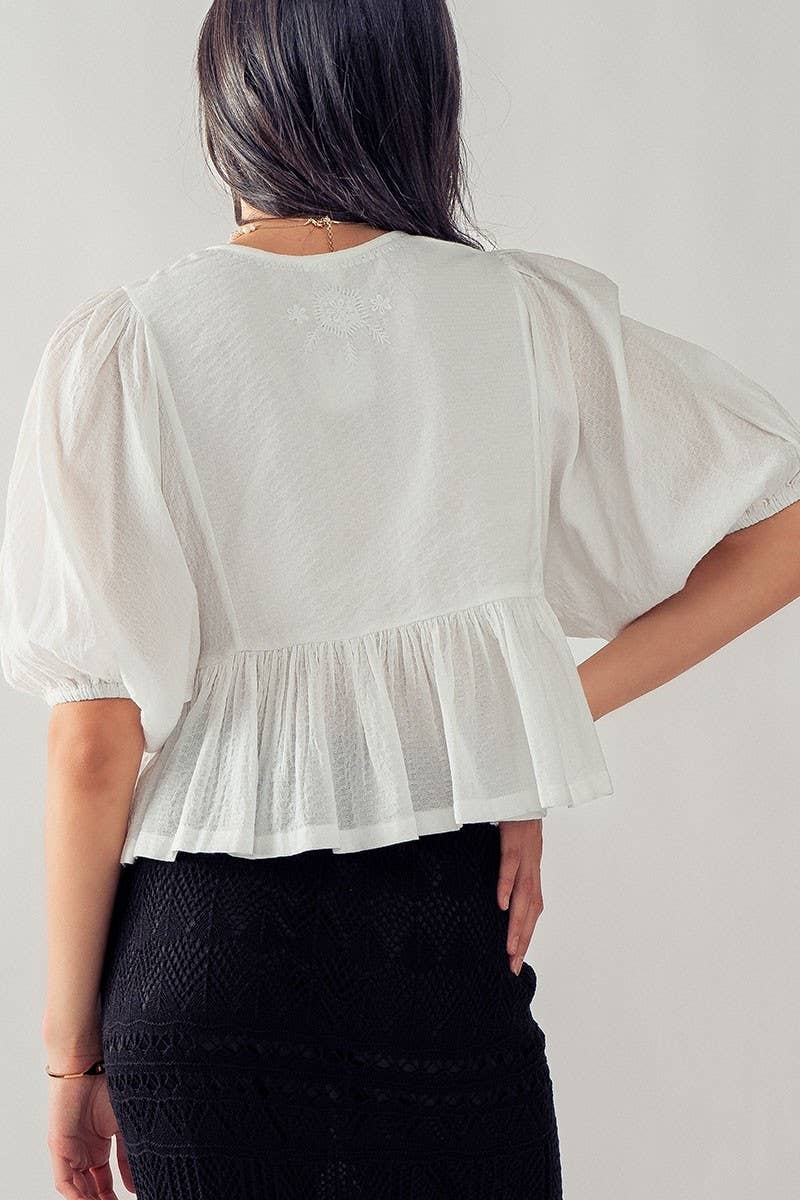 Urban Daizy Boho Embroidered Puff Sleeve Ruffle Blouse White Blouse - Women's (UDZ-TP-00705) – alternate view 17