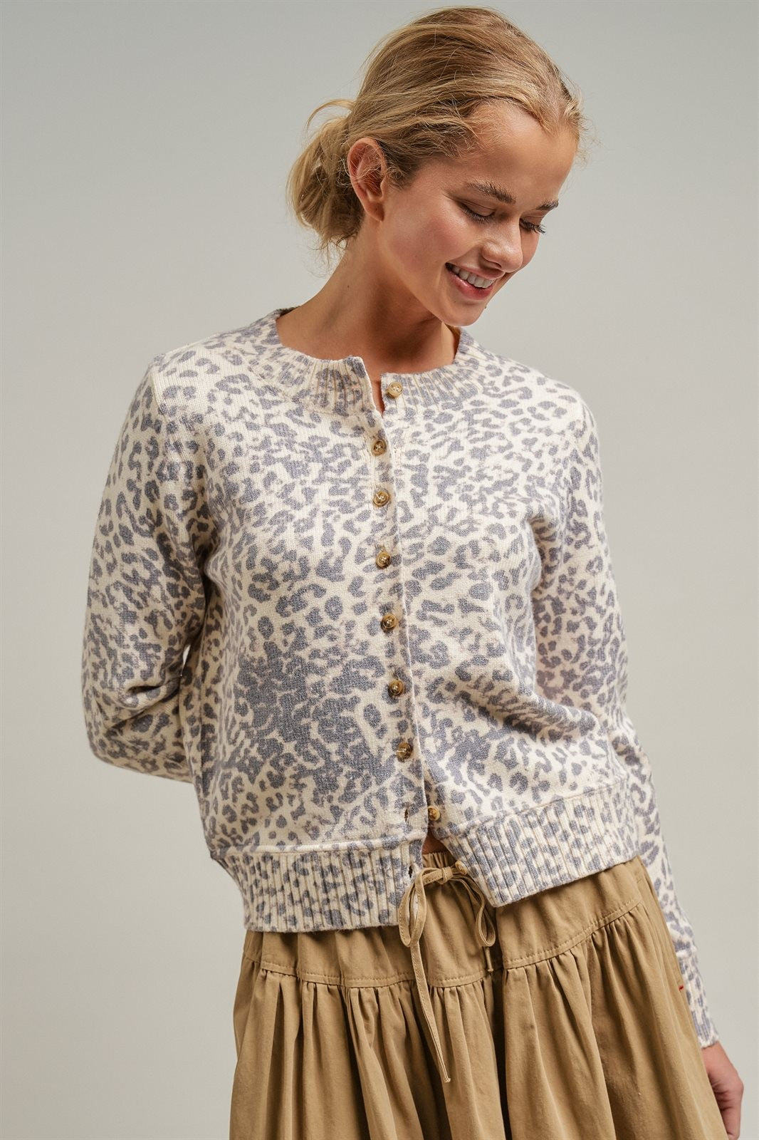 Muted Leopard Print Knit Button Cardigan in LEOPARD - Women's Cardigans & Shrugs | Urban Daizy