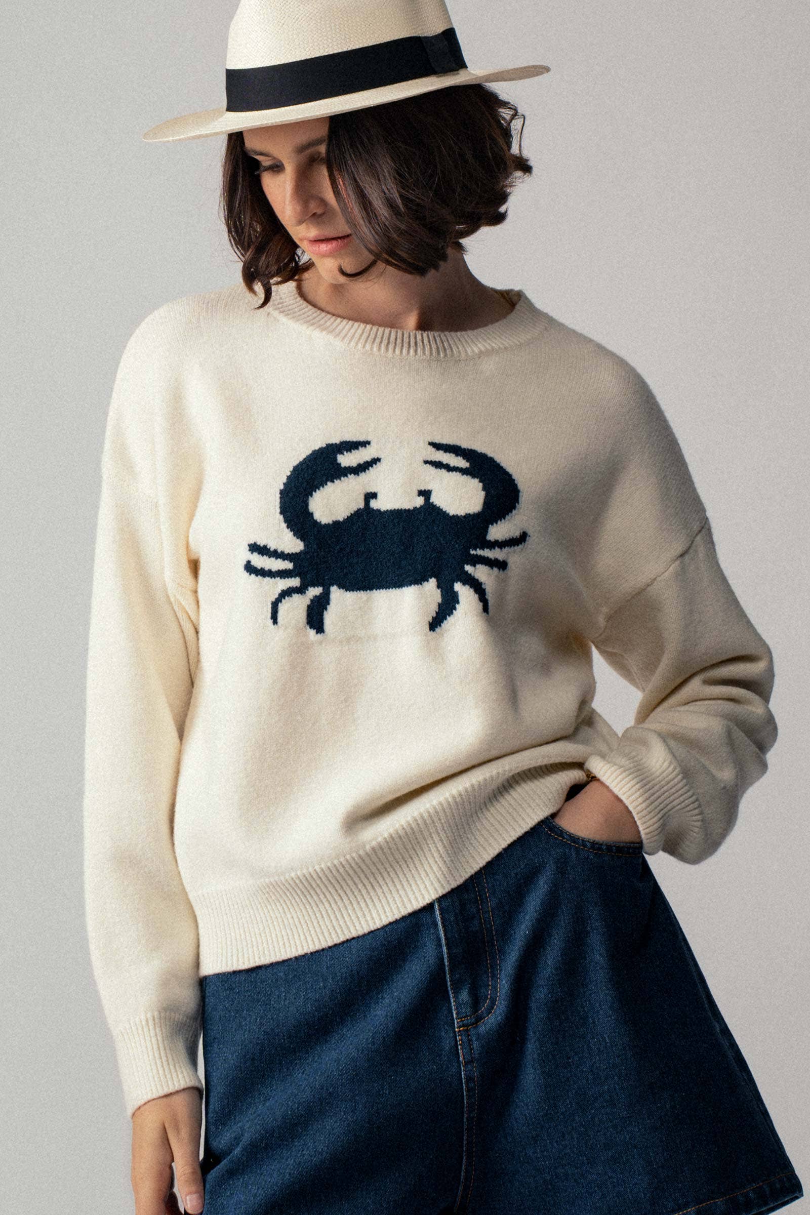 Crab Graphic Relaxed Knit Sweater