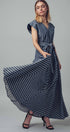 Urban Daizy Mixed Stripe Belted V-Neck Maxi Dress Navy Dress - Women's (UDZ-DR-00392) – alternate view 3