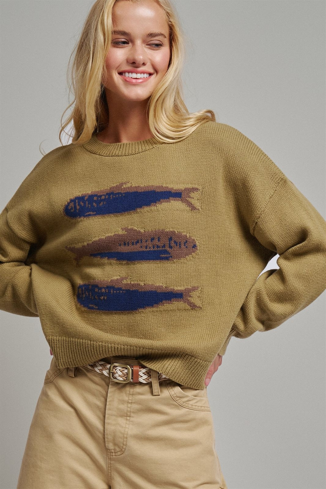 Seaside Sardine Oversized Summer Knit Sweater in LT OLIVE - Women's Sweaters | Urban Daizy