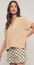 Urban Daizy Relaxed V-Neck Top with Folded Sleeves Ivory Blouse - Women's (UDZ-TP-00570) – alternate view 23