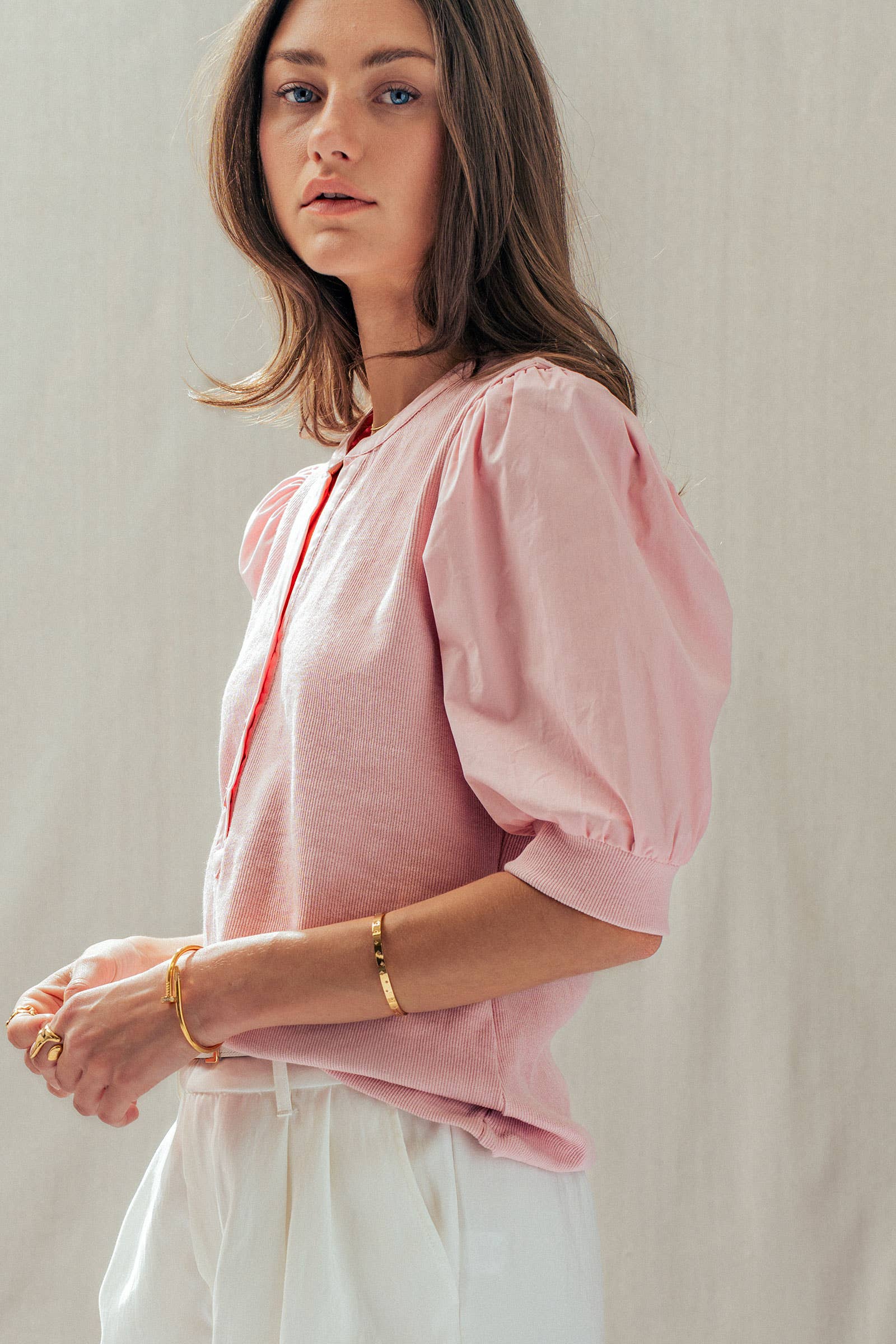 Puff Sleeve Henley Top