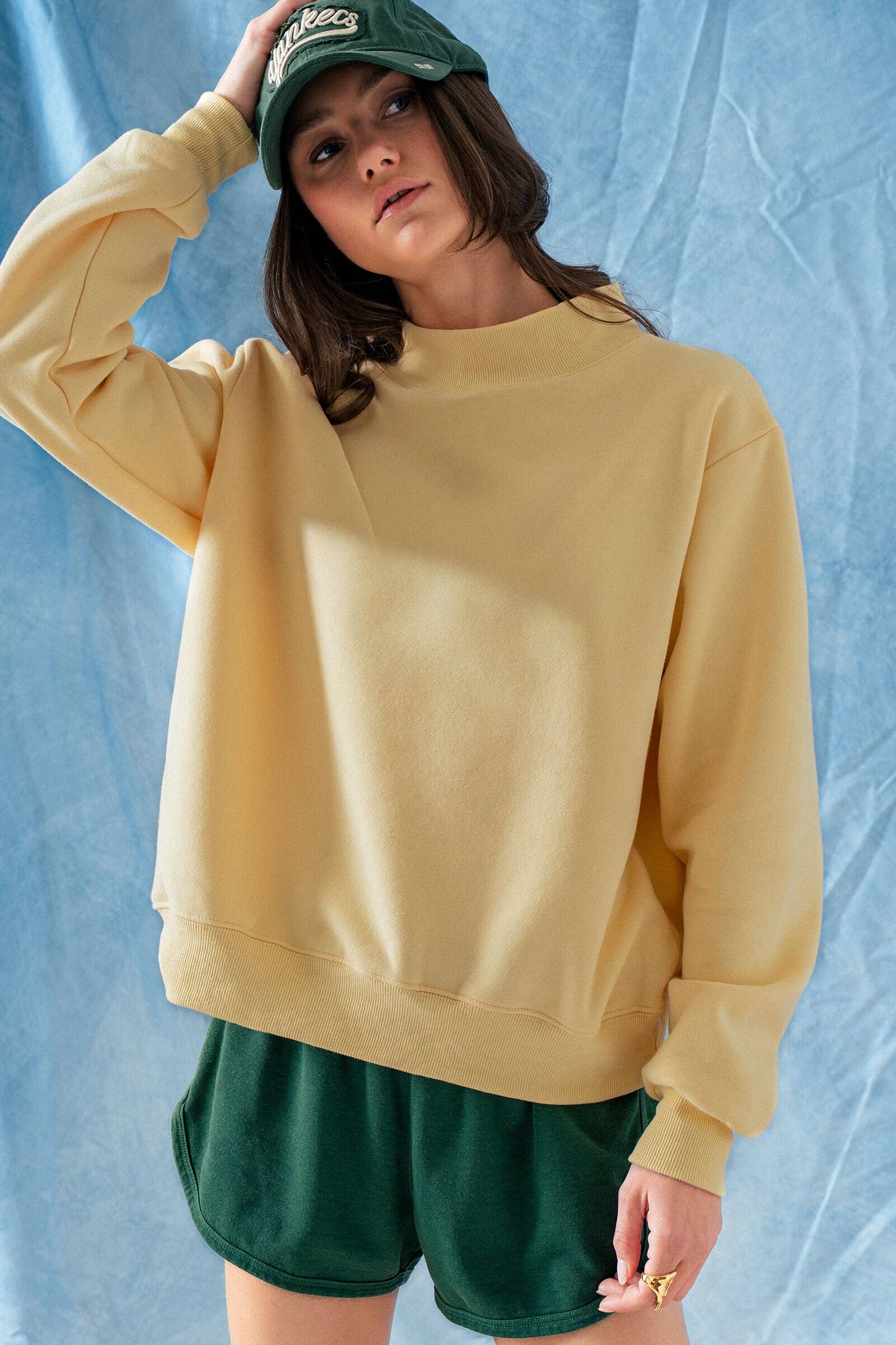 Urban Daizy Mock Neck Drop Shoulder Sweatshirt Ivory Sweatshirt - Women's (UDTP1437-Ivory) – alternate view 18
