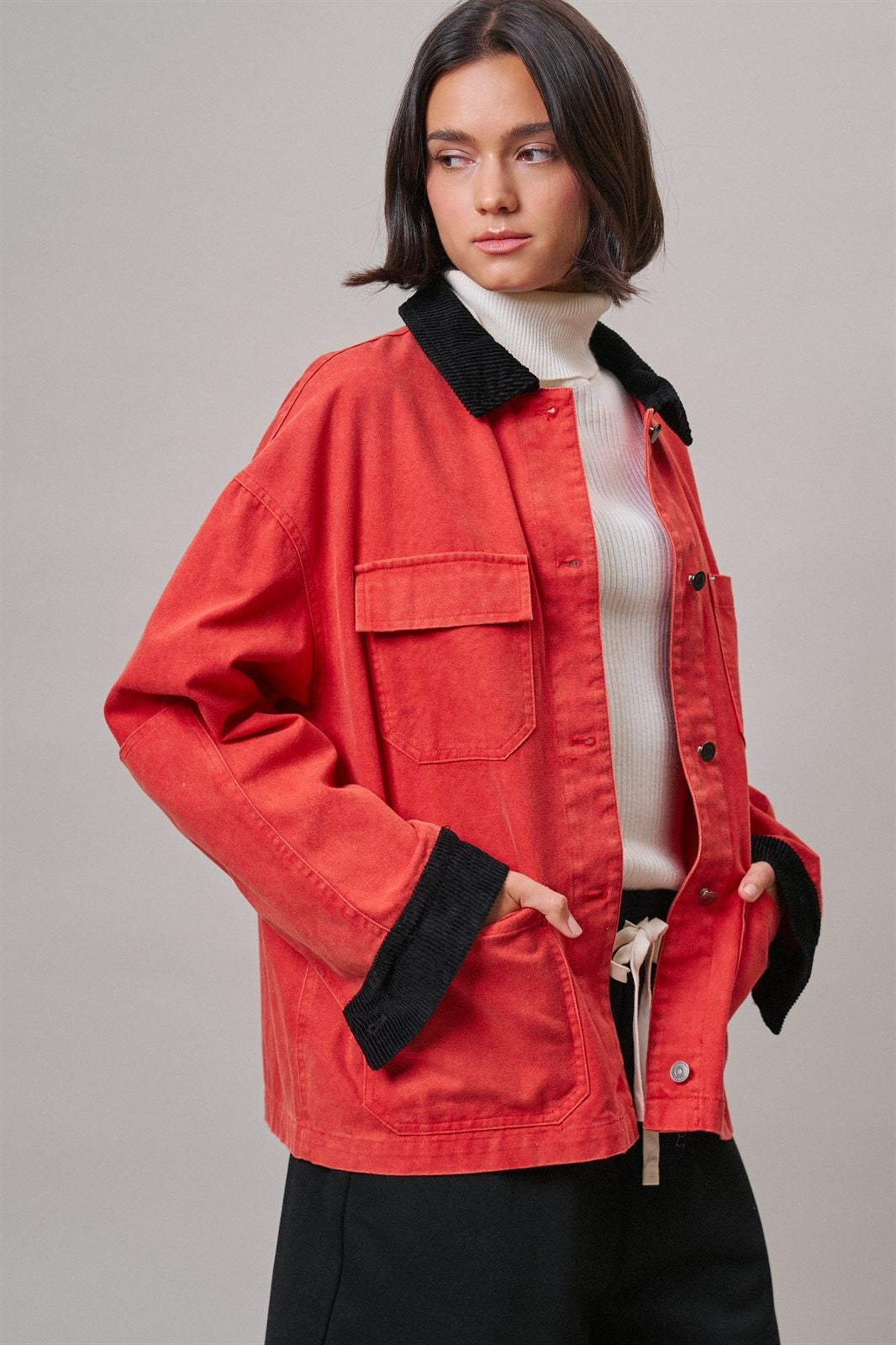 Oversized Utility Barn Jacket in RED - Women's Jackets & Blazers | Urban Daizy