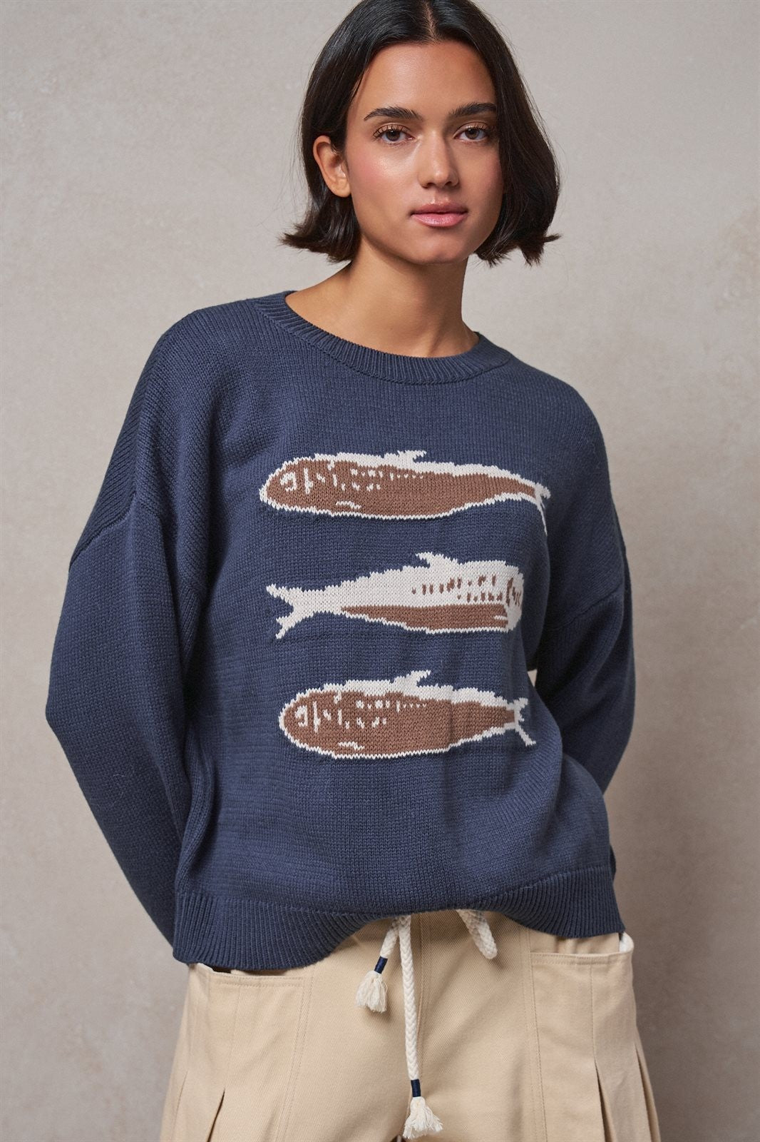 Seaside Sardine Oversized Summer Knit Sweater in TEAL BLUE - Women's Sweaters | Urban Daizy
