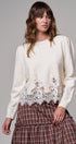 Lace Trim Knit Sweater with Floral Hem Detail in IVORY - Women's Sweaters | Urban Daizy