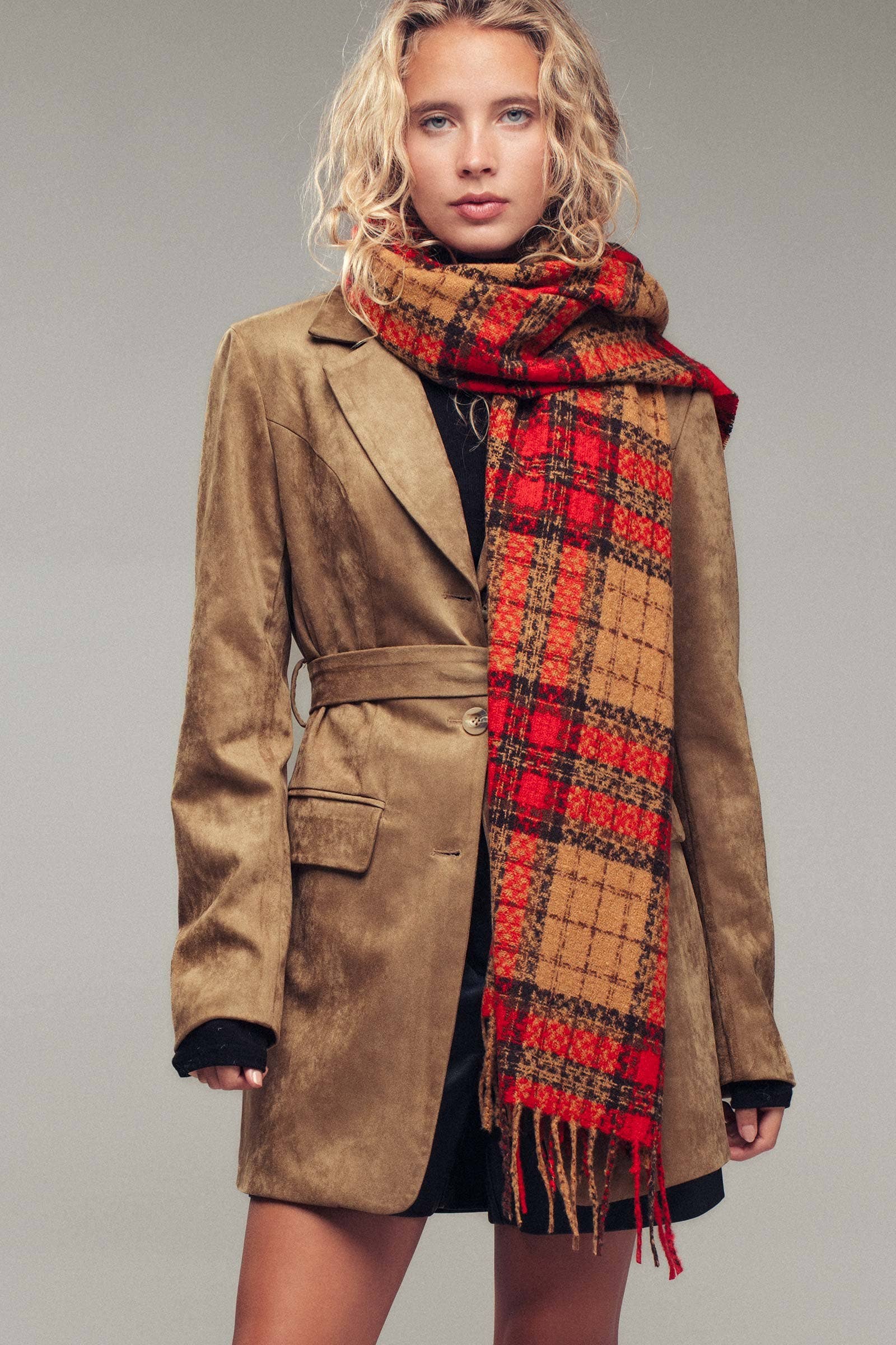 Soft Brushed Classic Plaid Fringe Scarf