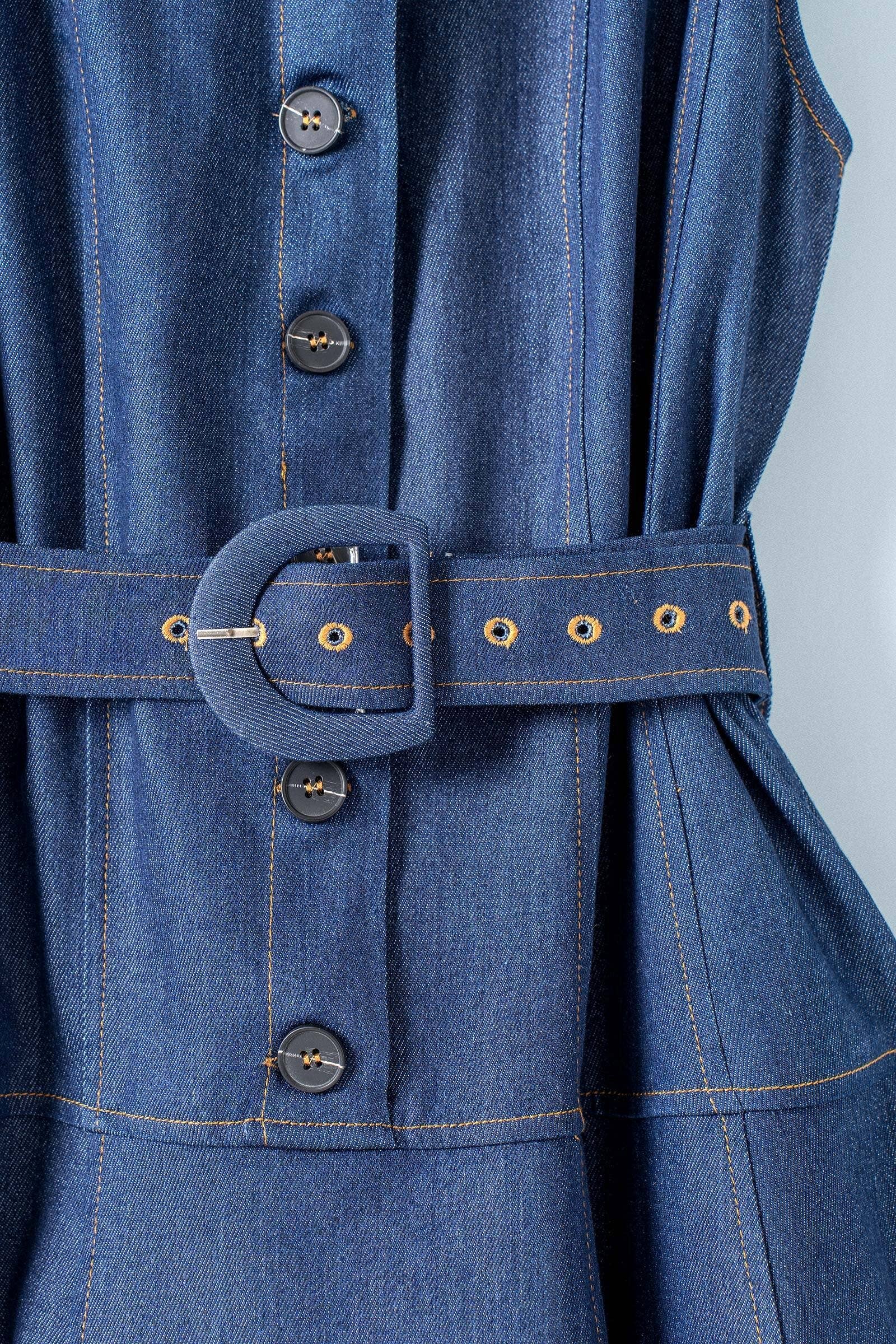 Urban Daizy Belted Denim A-Line Midi Dress Button Front Denim Dress - Women's (UDZ-DR-00529) – alternate view 3