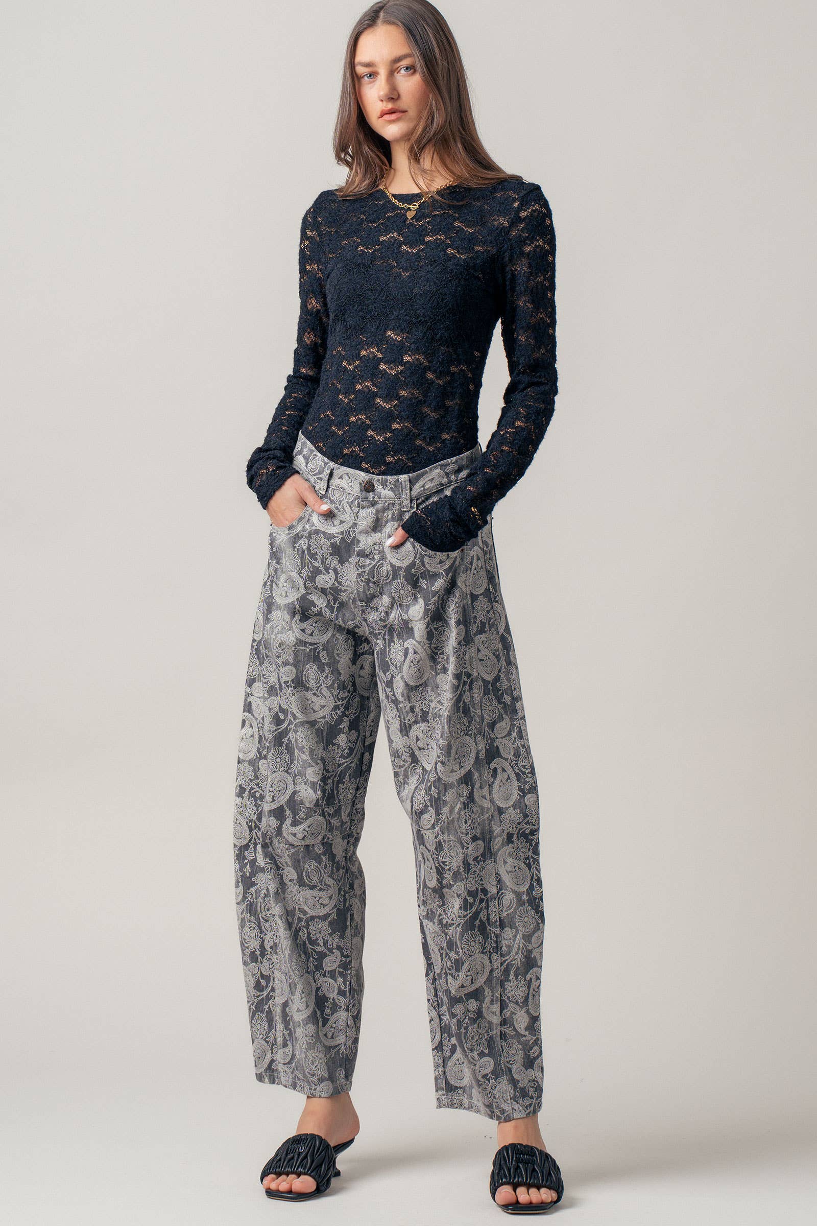 Paisley Print Cropped Wide Leg Pants