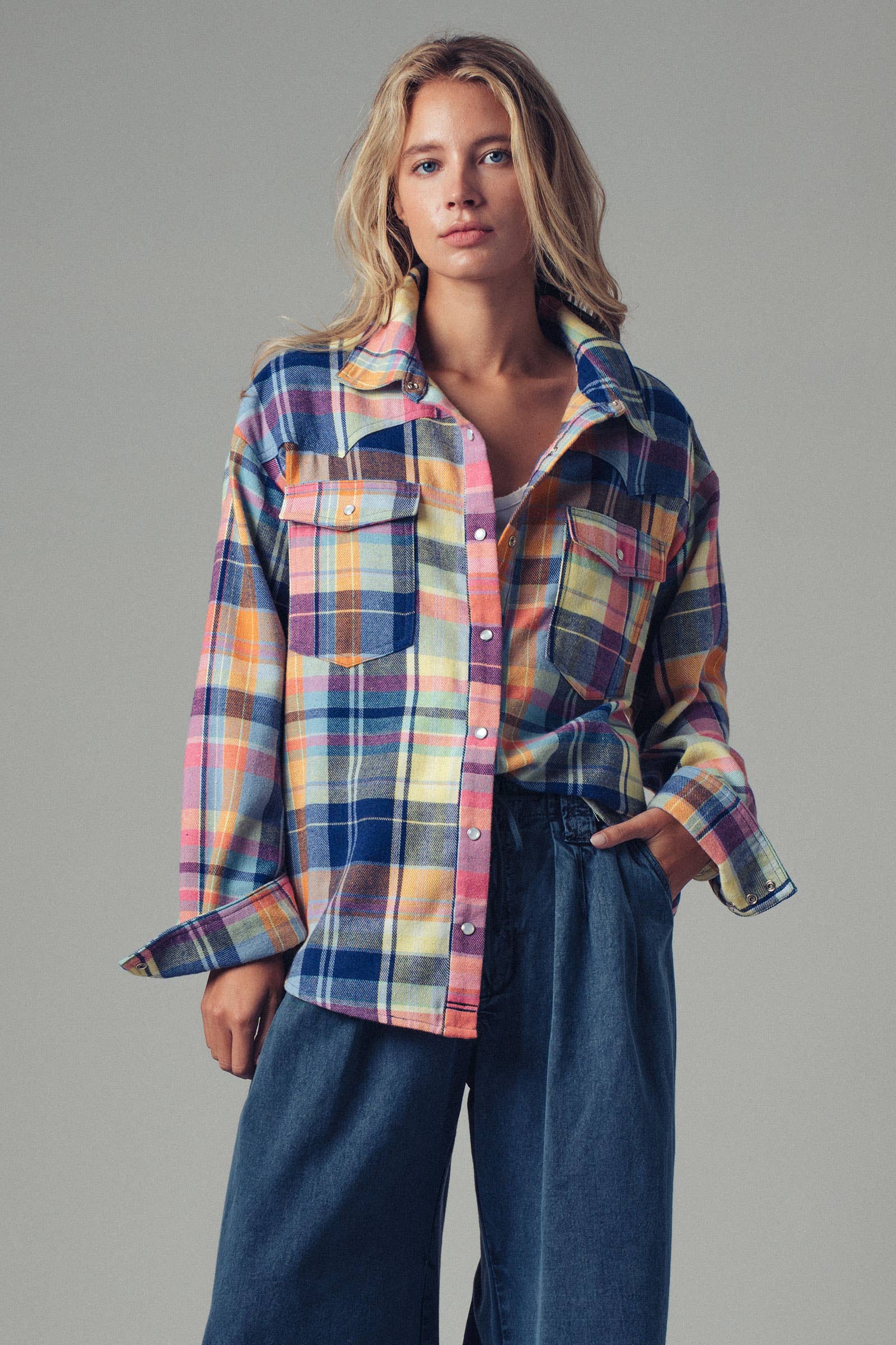 Plaid Snap-Front Western Shirt