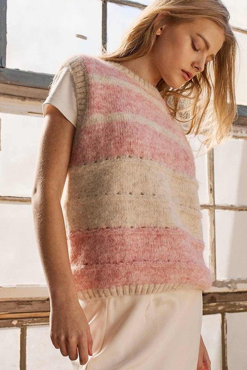 Striped Boho Knit Sweater Vest