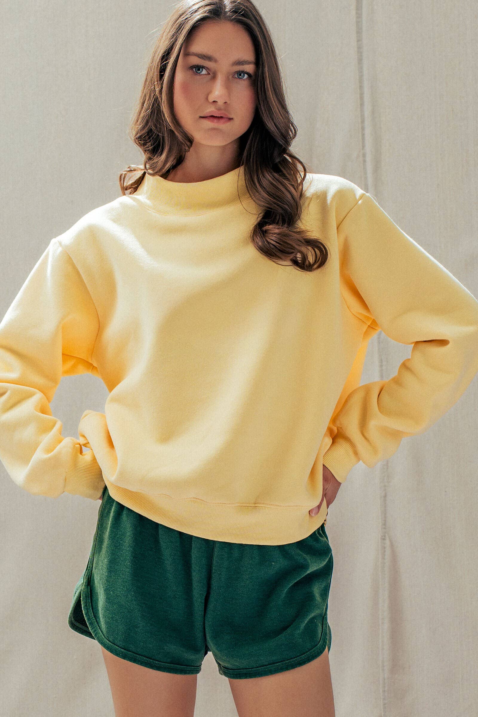 Urban Daizy Mock Neck Drop Shoulder Sweatshirt Ivory Sweatshirt - Women's (UDTP1437-Ivory) – alternate view 3