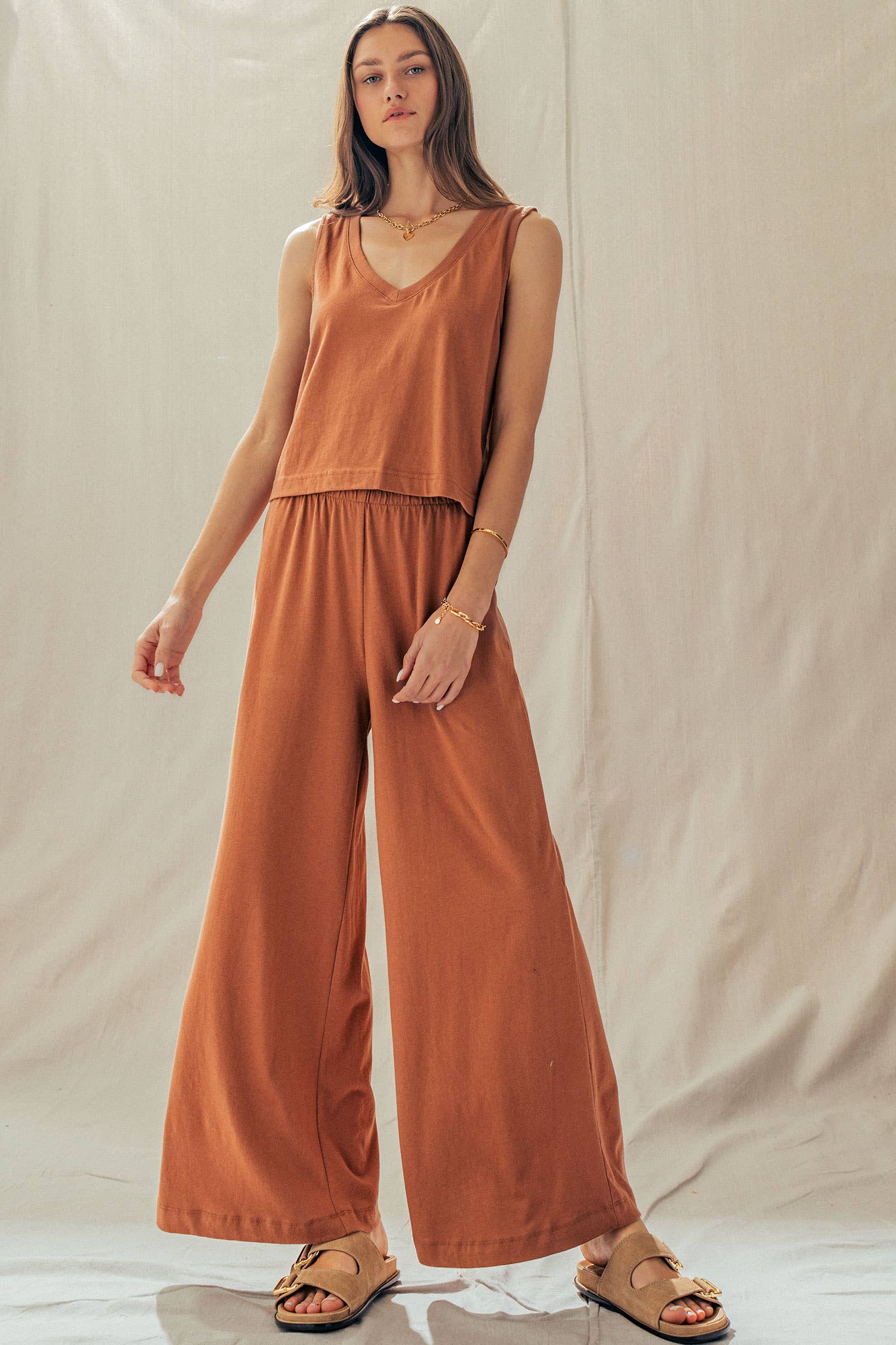 Elastic Waist Wide Leg Knit Pants