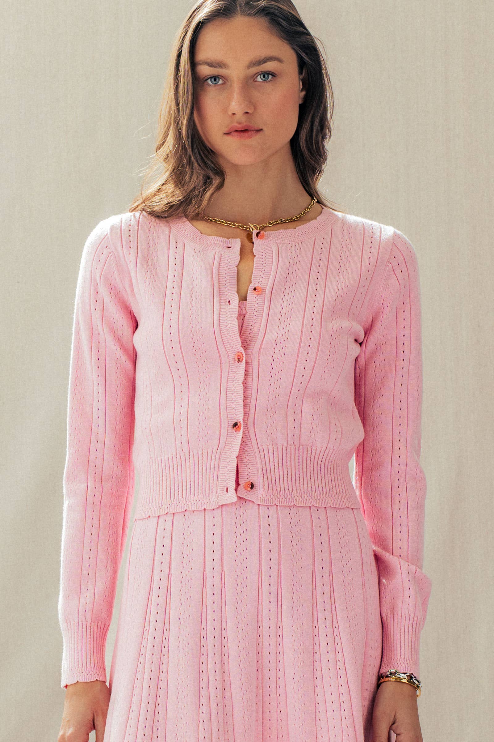 Pointelle Knit Button-Front Cardigan