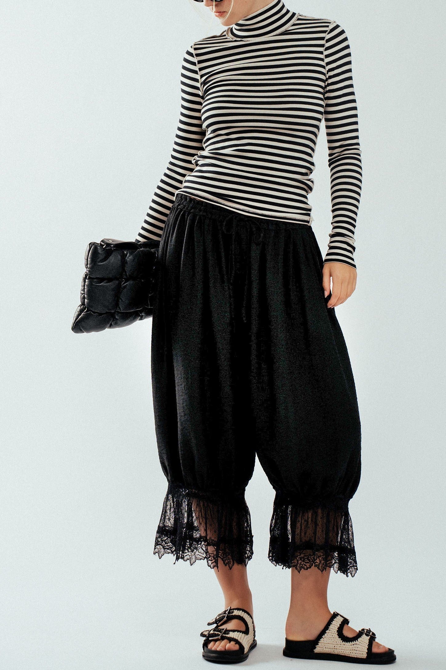 Boho Lace Trim Summer Linen Pants in BLACK - Women's Pants | Urban Daizy