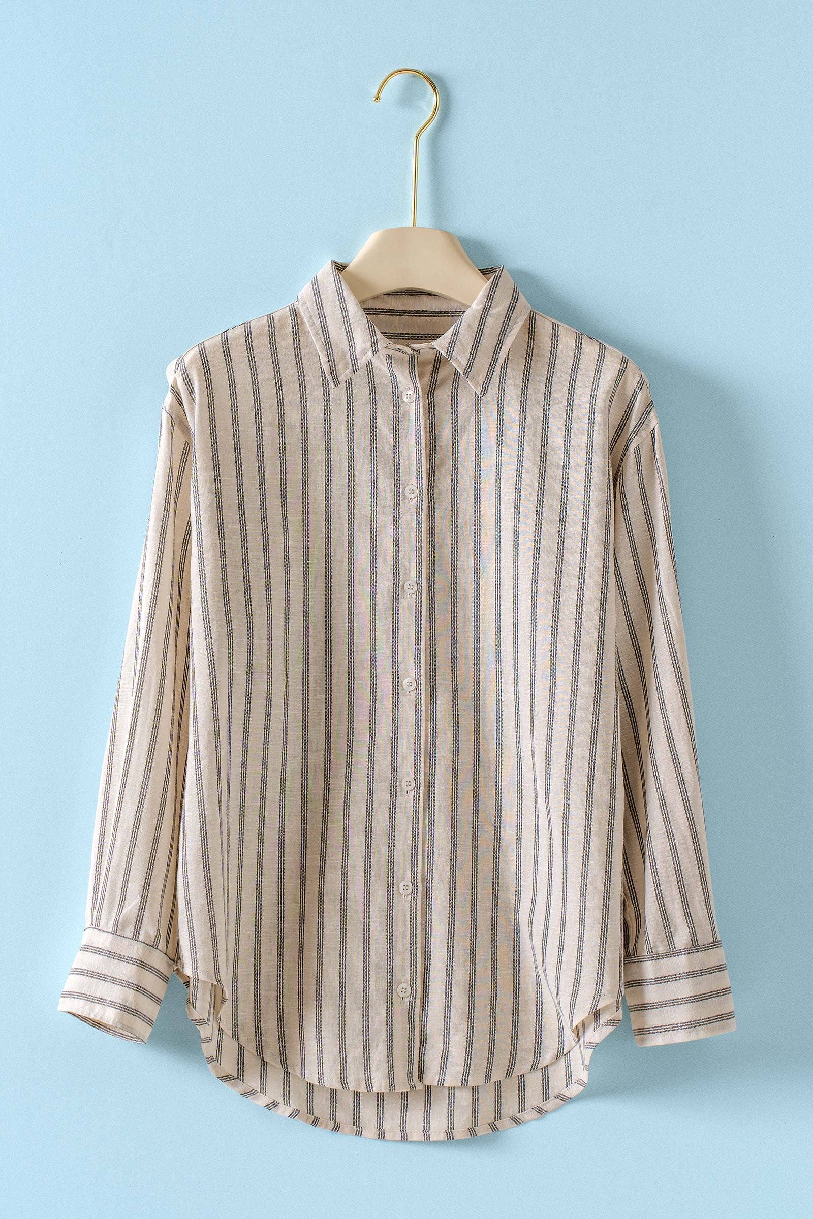 Striped Linen Blend Button Up Shirt