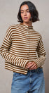 Striped Polo Collar Button Sweater with Rolled Edges in IVORY BROWN - Women's Cardigans & Shrugs | Urban Daizy