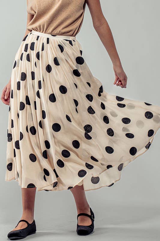 Urban Daizy Polka Dot Elastic Waist Midi Skirt Cream Skirt - Women's (UDZ-SK-00099)
