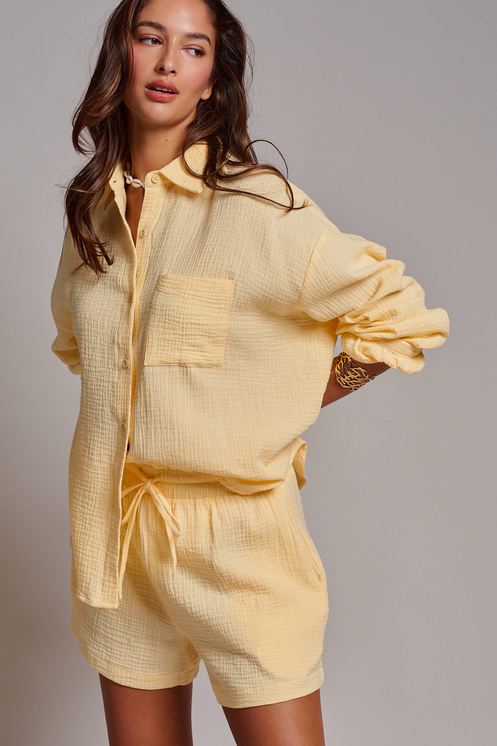 Crinkle Cotton Gauze Resort Button-Up Set