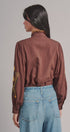 Embroidered Ruffle Neck Blouse in Western Folk Style in BROWN - Women's Shirts & Blouses | Urban Daizy