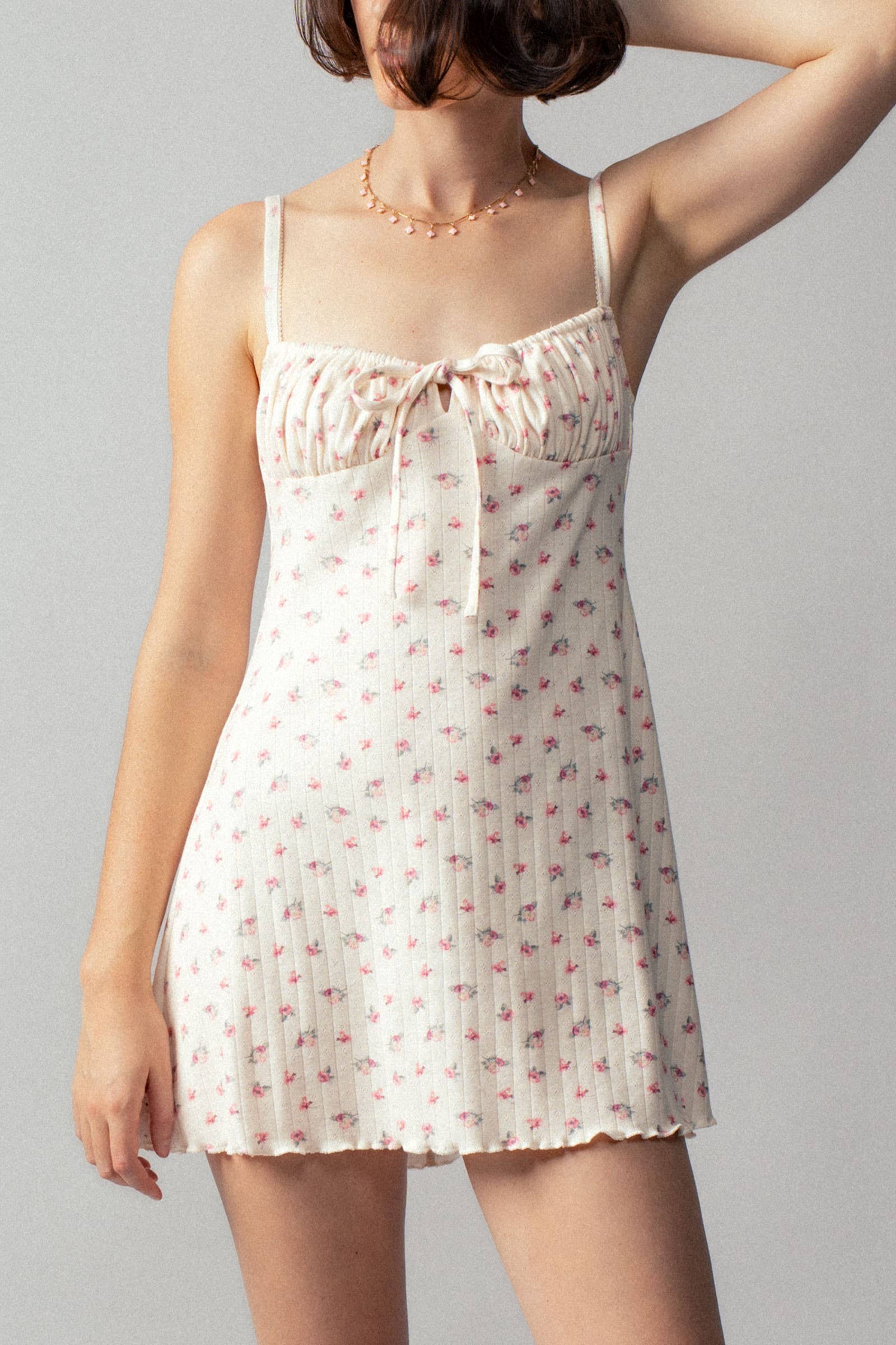 Urban Daizy Pointelle Rosebud Tie-Front Mini Dress Ivory Dress - Women's (UDZ-DR-00511)