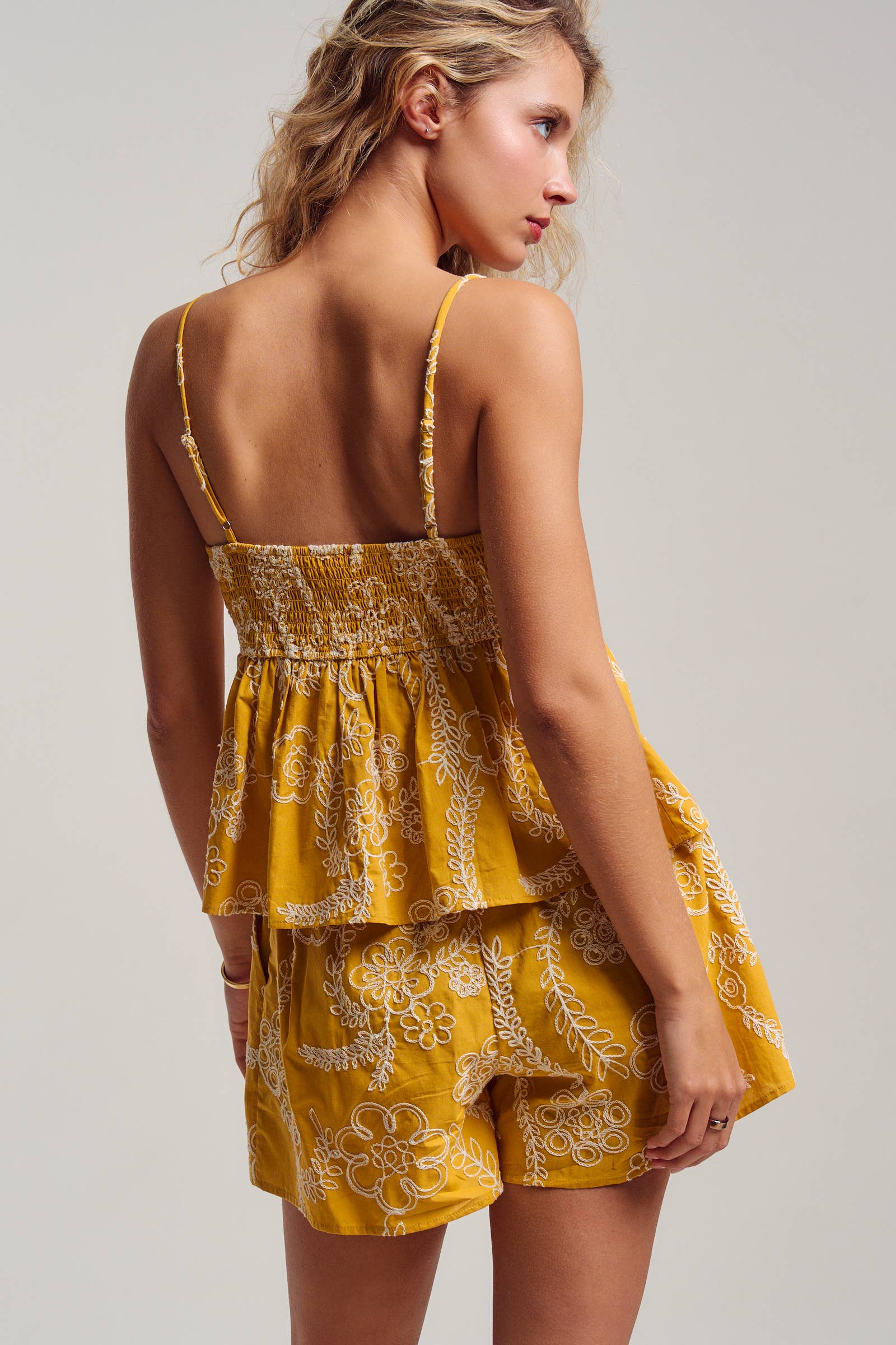 Urban Daizy Floral Embroidered Cotton Cami & Shorts Set Lt-Blue Lounge Set - Women's (UDST0150-Lt-Blue) – alternate view 5