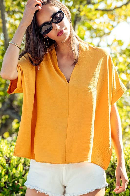 Urban Daizy Oversized V-Neck Folded Short Sleeve Top-GD Gd-Blue Blouse - Women's (UDZ-TP-00270) – alternate view 16