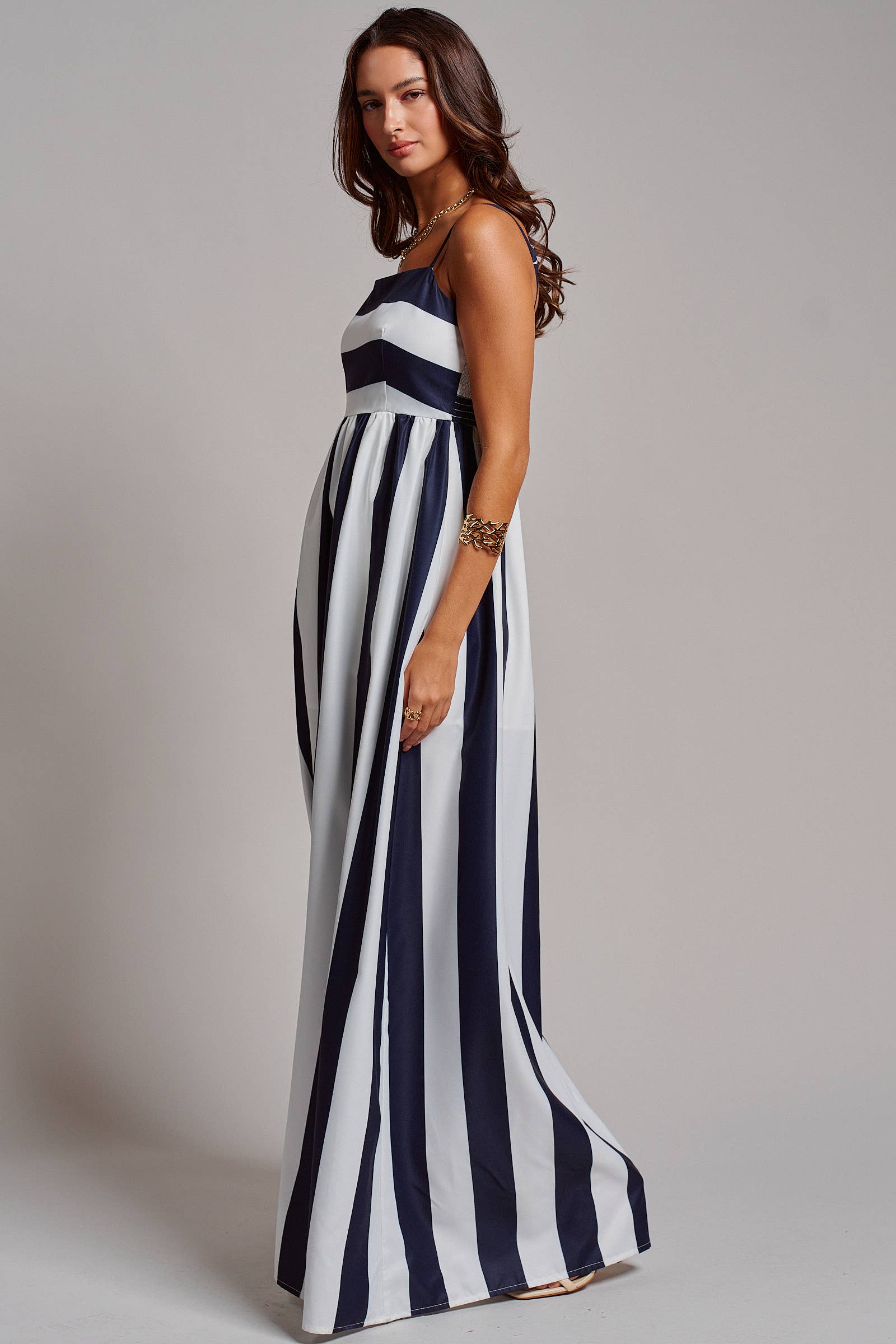 Vertical Stripe Smocked Back Maxi Dress