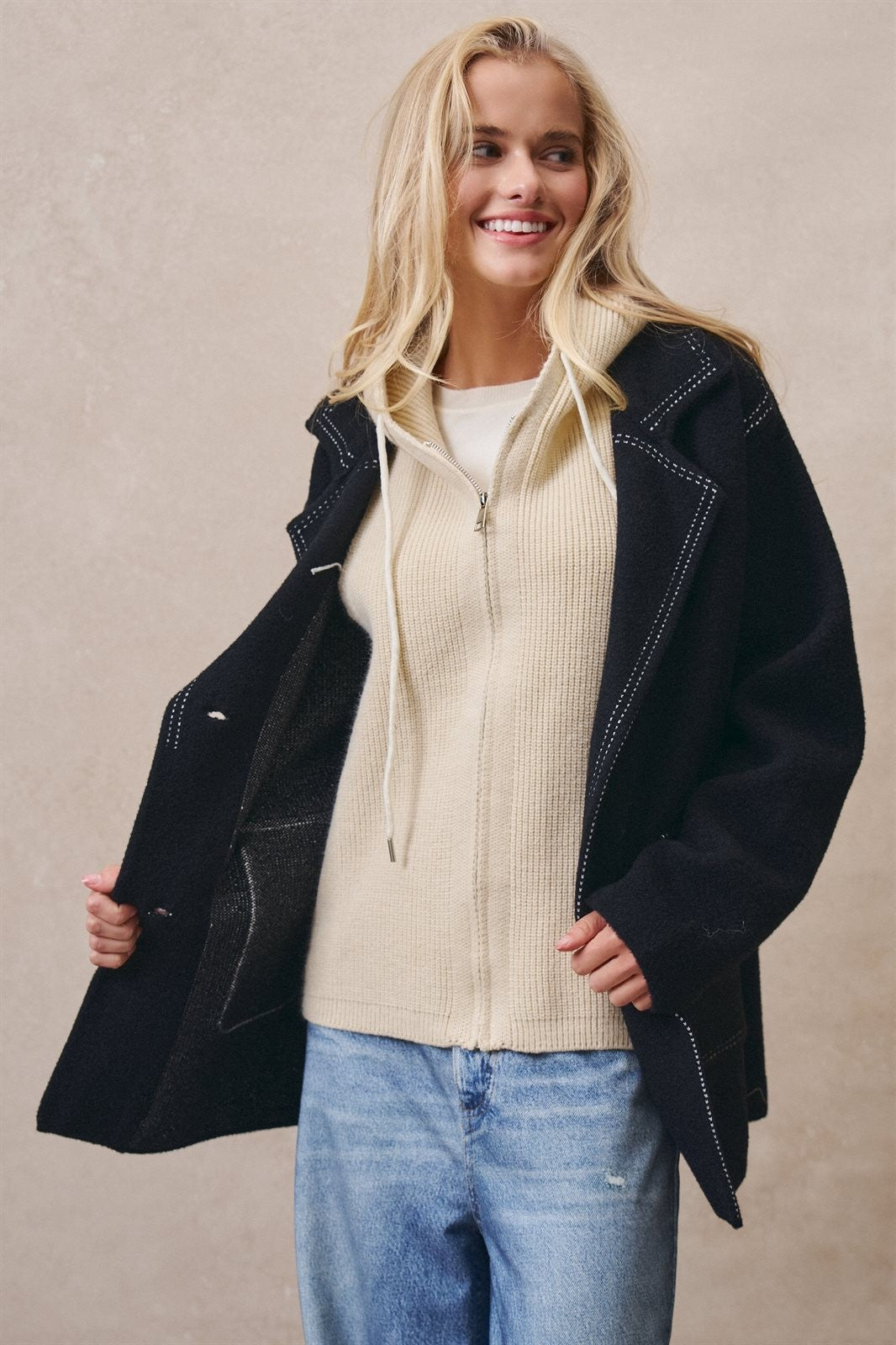 Hooded Wool Blend Oversized Short Coat in BLACK - Women's Coats | Urban Daizy