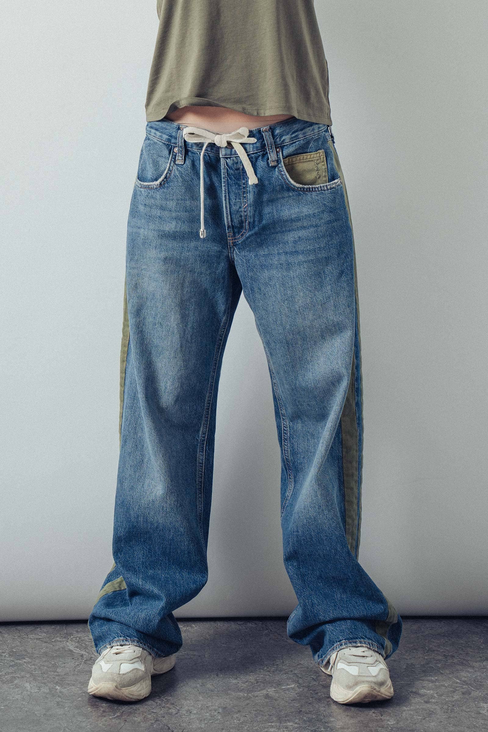 Wide-Leg Utility Stripe Denim Jeans