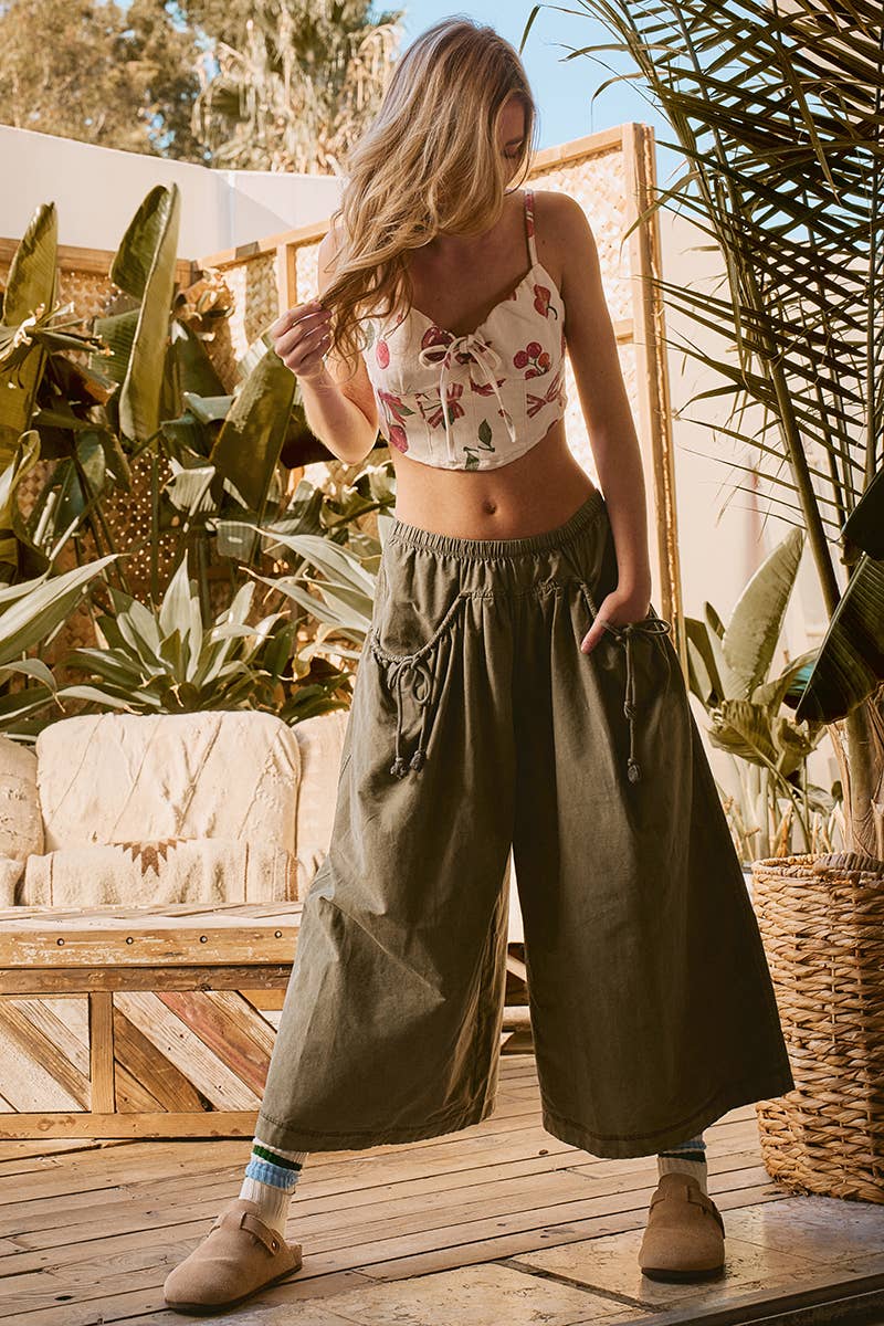 Drawstring Detail Wide Leg Culottes