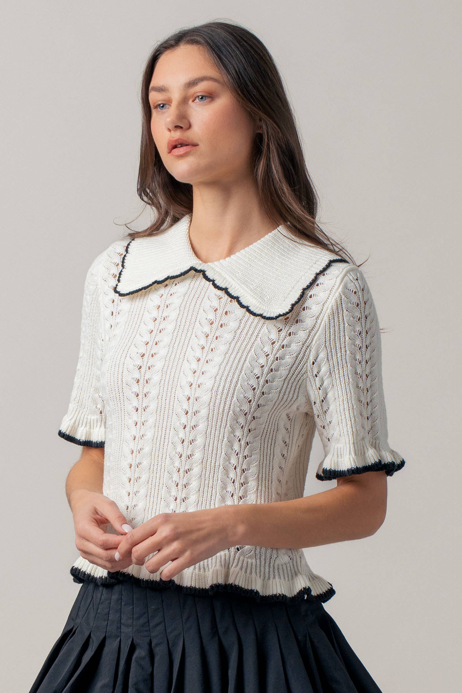 Crochet Knit Ruffled Top