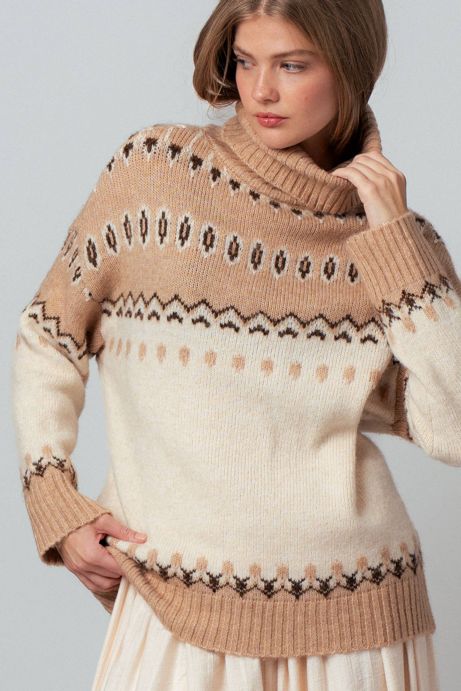 Relaxed Fit Fair Isle Turtleneck Sweater